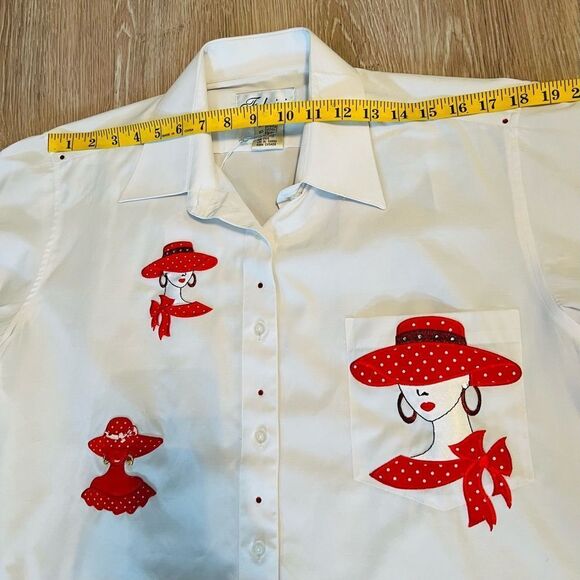 The Red Hat Society Embroidered White Button Down Applique Shirt Long Sleeve M - Picture 10 of 12